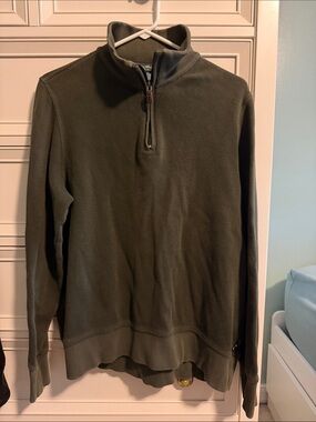 Eddie Bauer Men's Olive Quarter-Zip Sweater Pullover